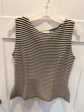 Nicole Studio Small Black Cream Striped Textured Sleeveless Peplum Top